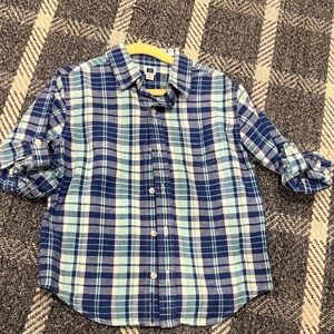 Janie and Jack Like New Blue Plaid Kids Shirt Sz 5